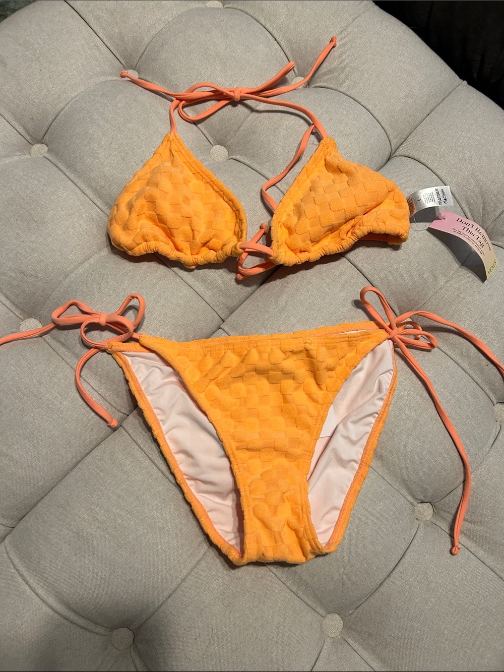 VENUS Orange Textured Tie-Side Bikini
